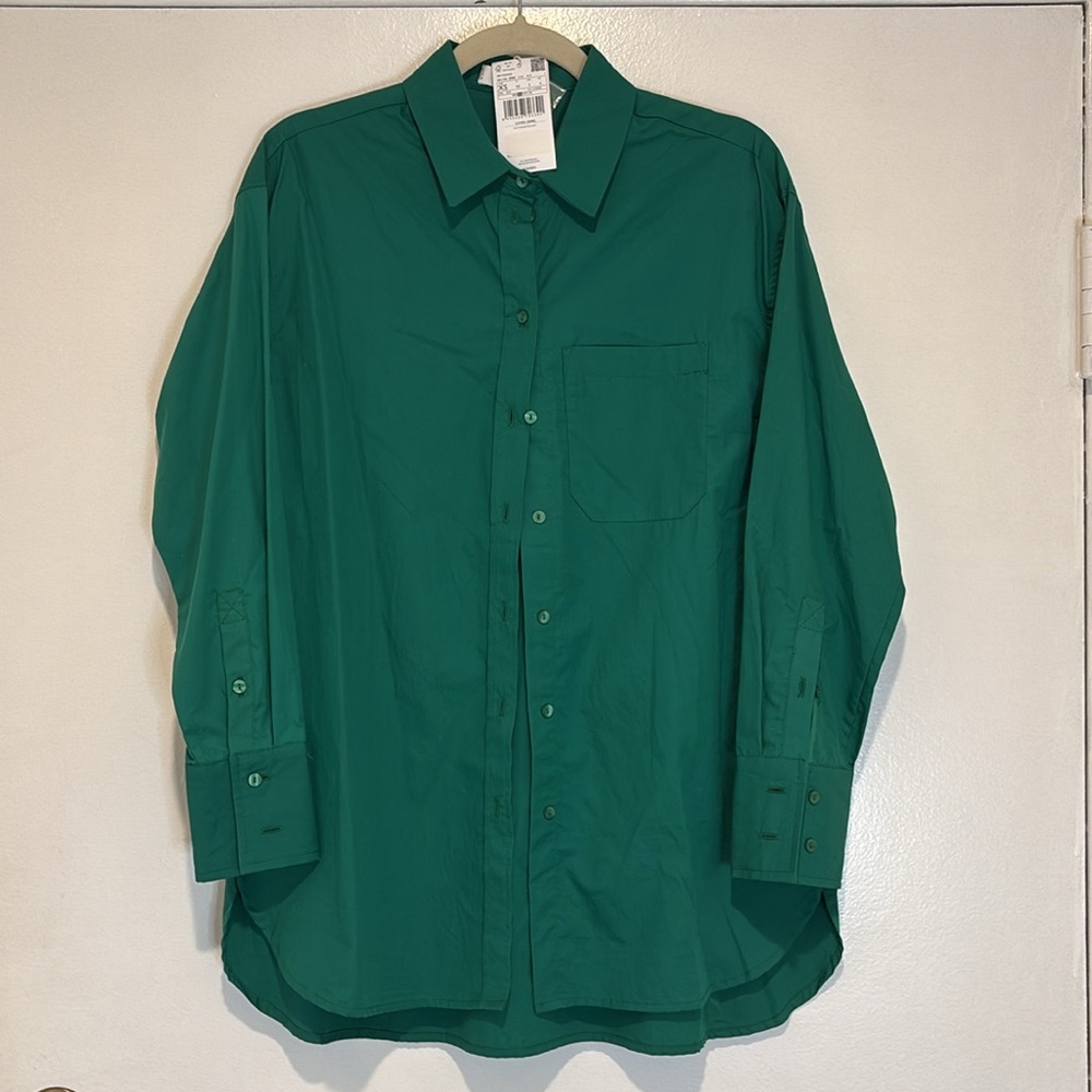 NWT Mango Green Oversized Button Down